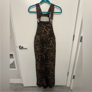Cider Oversized Cheetah Print Denim Overalls